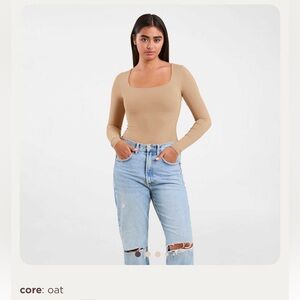 Nuuds Long Sleeve Square Neck Bodysuit in Oat